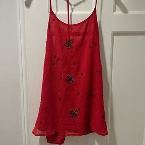 Free People Red Sequin Embellished Tank Top